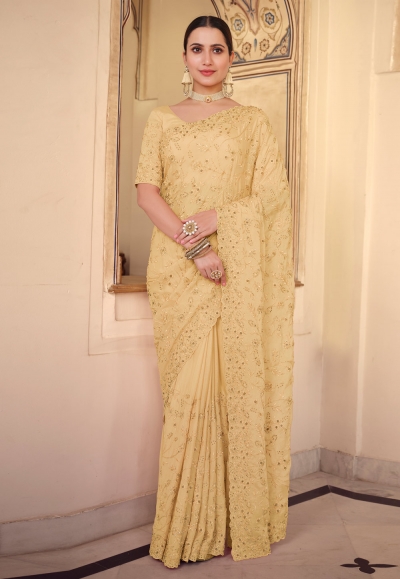 Yellow chiffon saree with blouse 7516