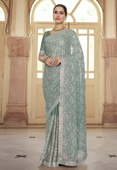 Grey chiffon saree with blouse 7522