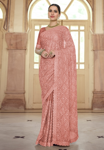 Pink chiffon festival wear saree 7529