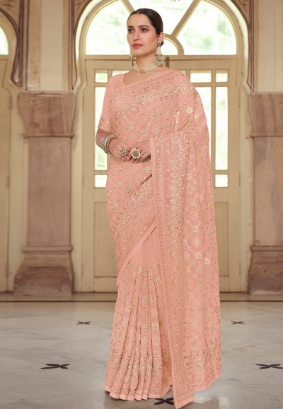 Peach georgette festival wear saree 7535