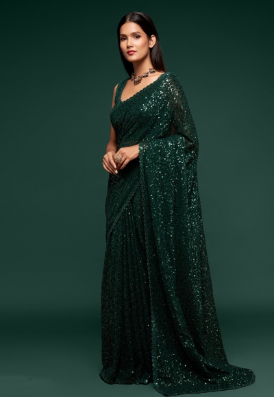 Green georgette saree with blouse 1008