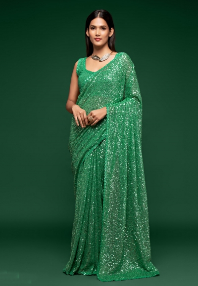 Green georgette festival wear saree 1001