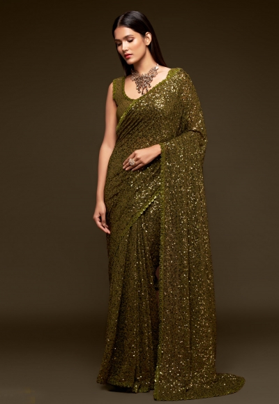 Mehndi georgette saree with blouse 1004