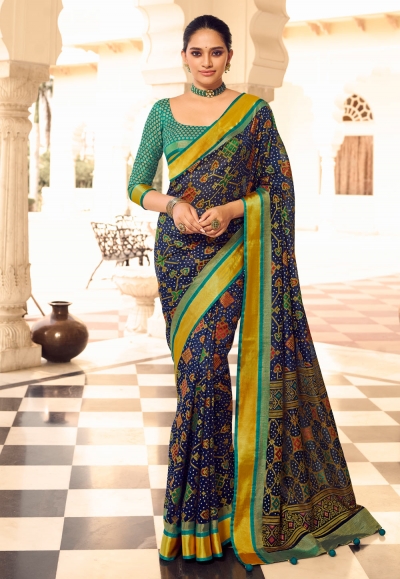 Navy blue brasso festival wear saree 127