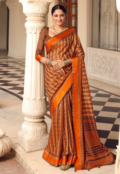 Brown brasso saree with blouse 131