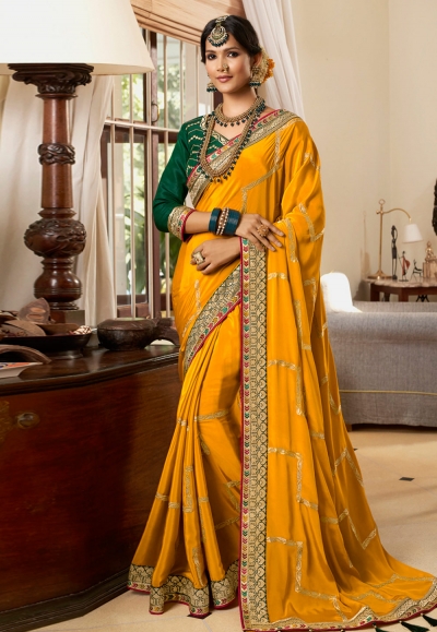 Mustard silk festival wear saree 2603