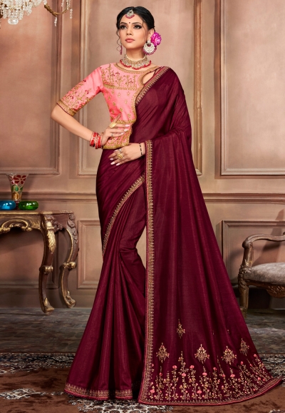 Wine silk festival wear saree 1501