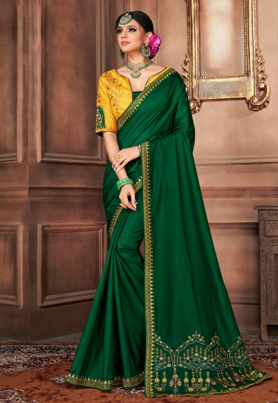 Green silk saree with blouse 1502