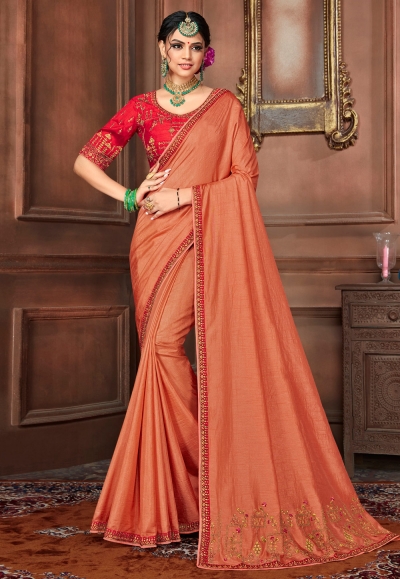 Peach silk festival wear saree 1503