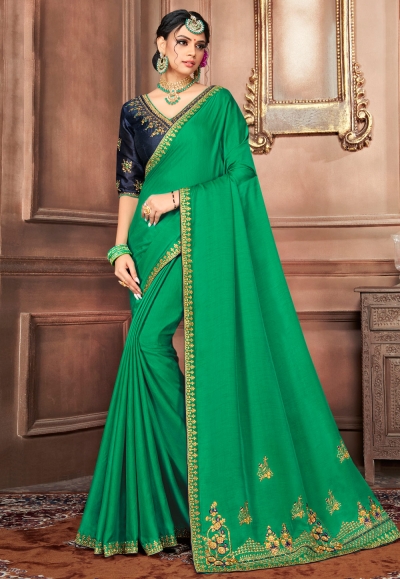 Green silk festival wear saree 1507