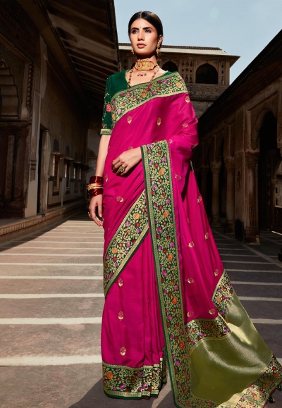 Magenta silk saree with blouse 1409