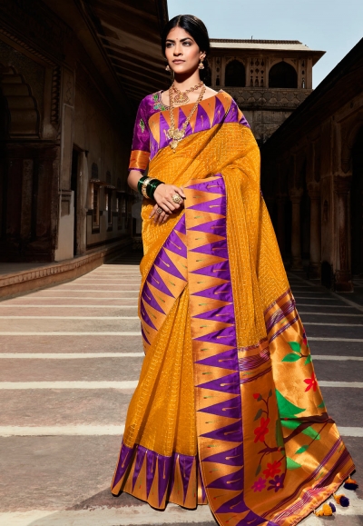 Yellow silk festival wear saree 1402