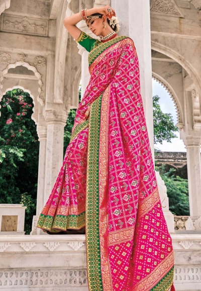 Pink silk patola print saree 5803