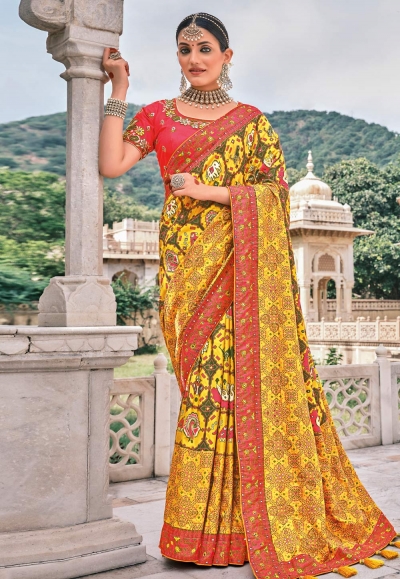 Yellow silk patola print saree 5811