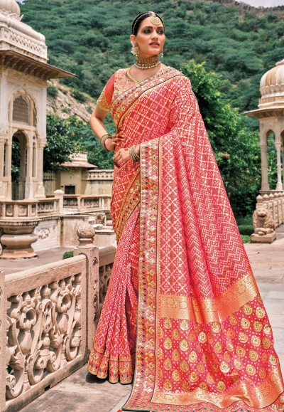 Pink silk patola print saree 5817