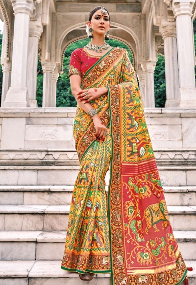 Yellow silk patola print saree 5819