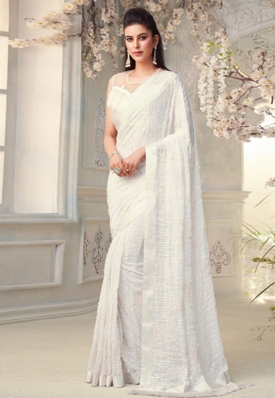 Off white georgette saree with blouse 7107