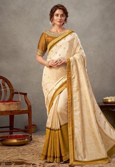 Cream tussar silk saree with blouse 41513