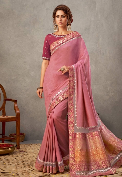 Pink tussar silk festival wear saree 41522