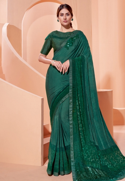 Green lycra festival wear saree 41312