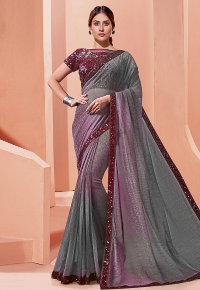 Grey lycra saree with blouse 41313