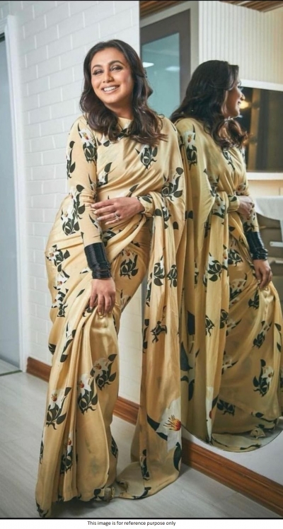 Bollywood Rani Mukerjee inspired beige crepe silk saree