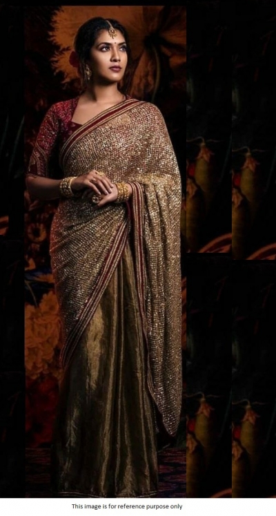 Bollywood Model Golden sequins half n half saree