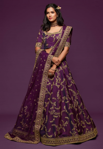 Purple art silk embroidered lehenga choli 7803