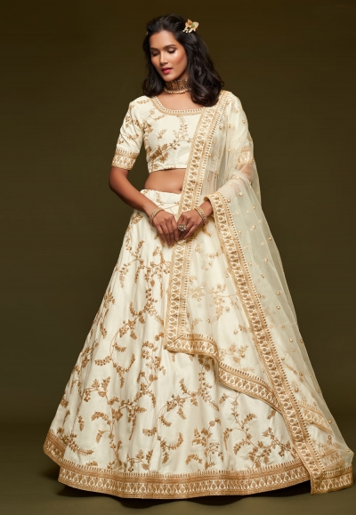 Off white art silk embroidered lehenga choli 7808