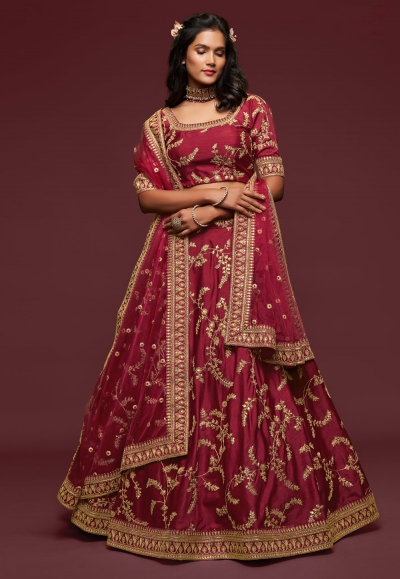 Maroon art silk embroidered lehenga choli 7802