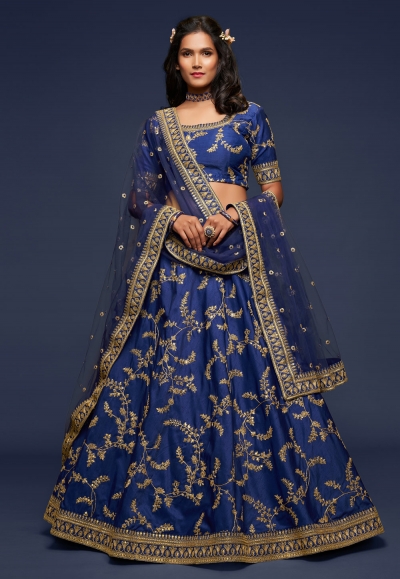 Navy blue art silk embroidered lehenga choli 7805