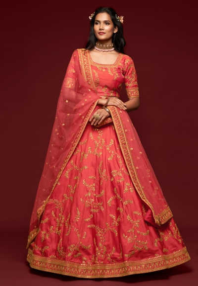 Pink art silk embroidered lehenga choli 7804