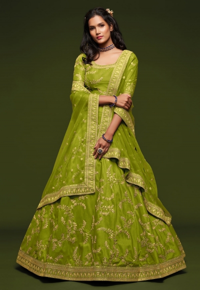 Green art silk embroidered lehenga choli 7801