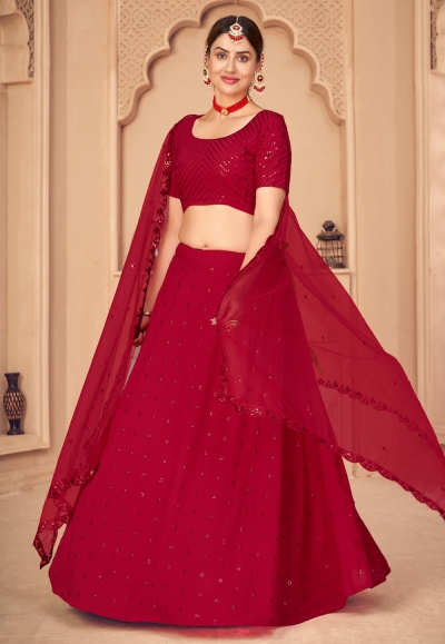 Red georgette sequins work lehenga choli 1794