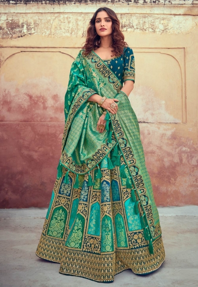 Teal silk embroidered lehenga choli 4902