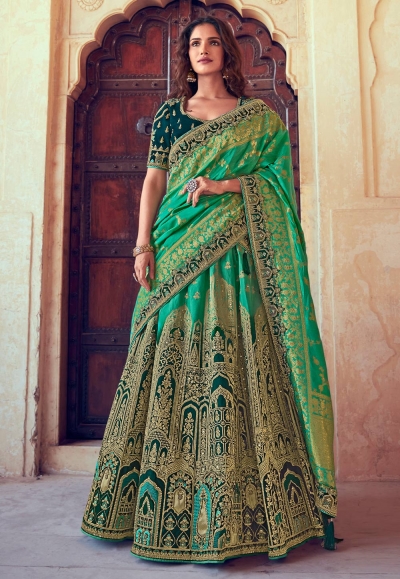 Green silk embroidered lehenga choli 4903