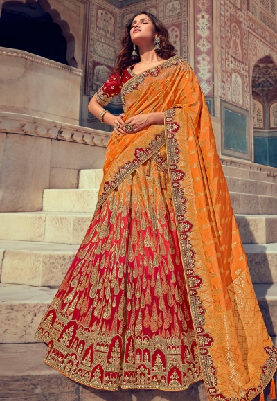 Orange silk embroidered lehenga choli 4905