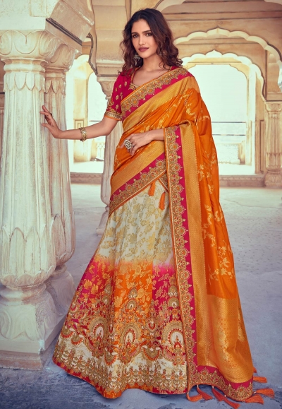 Off white silk embroidered lehenga choli 4907