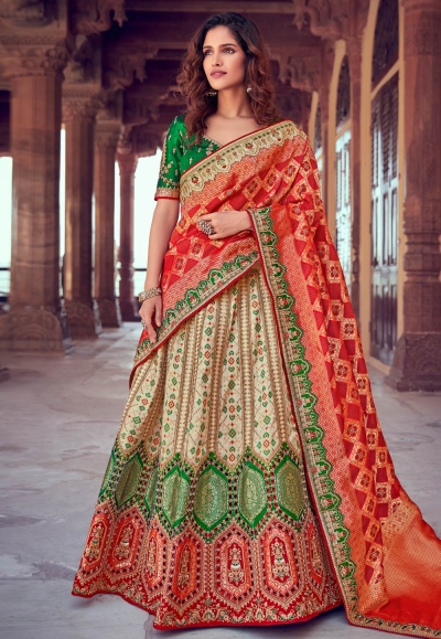 Cream silk embroidered lehenga choli 4908