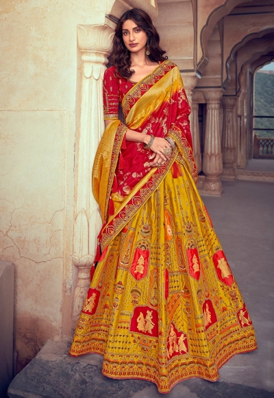 Yellow silk embroidered lehenga choli 4911