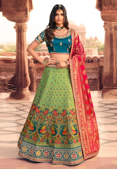 Green silk embroidered lehenga choli 987