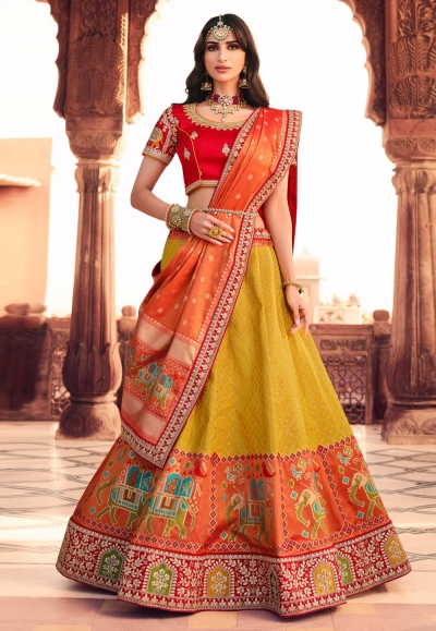 Yellow silk embroidered lehenga choli 988