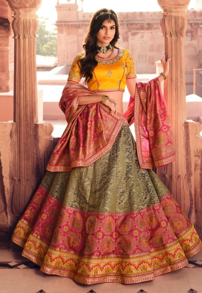 Mehndi silk embroidered lehenga choli 989