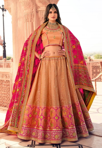 Peach silk embroidered lehenga choli 991