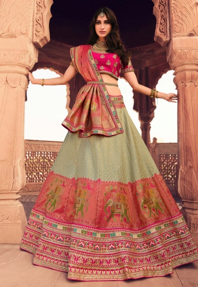 Light green silk embroidered lehenga choli 992