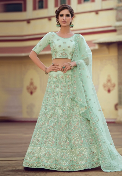 Light green net embroidered work lehenga choli 7809