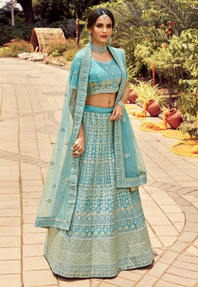 Sky blue organza gota work lehenga choli 7101