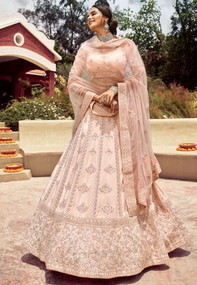 Peach crepe embroidered work lehenga choli 7105