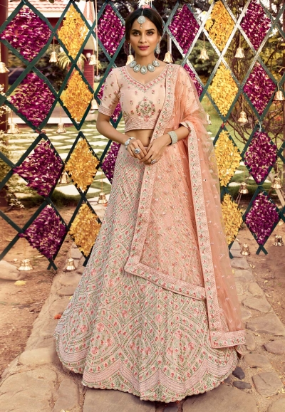 Peach crepe embroidered work lehenga choli 7106