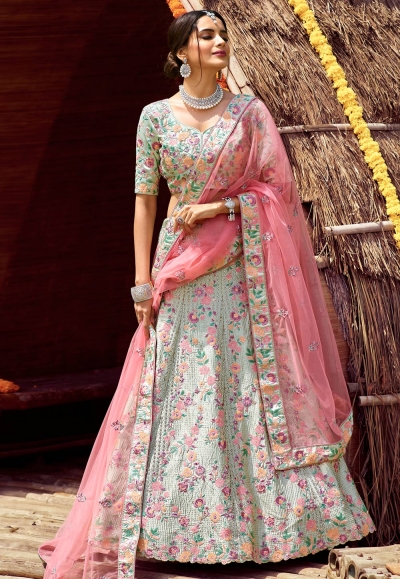 Light green sequins work lehenga choli 7107